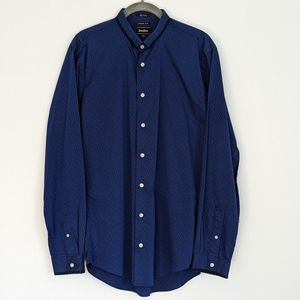 Neiman Marcus Blue Dress Shirt with Black Trim 15.5 34/35